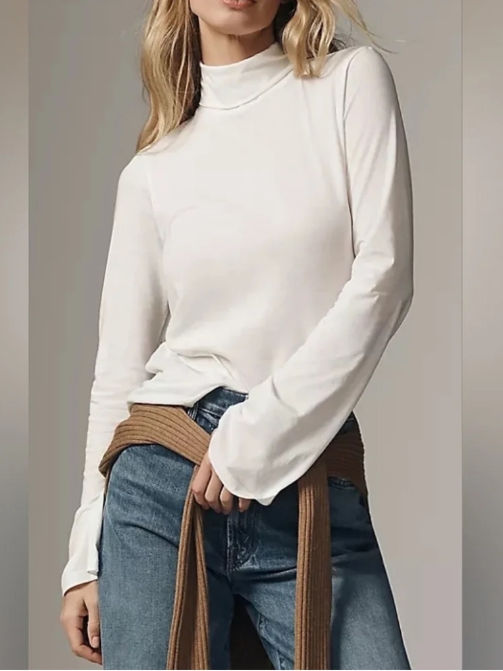 Anthropologie Maeve Pima Cotton Bell Sleeve Top Turtleneck XS White Fall Basic